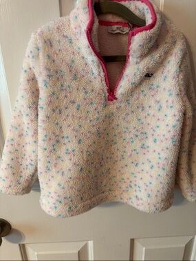 Vineyard Vines Cream Sherpa Pullover with Pink Trim and Multicolor Speckles